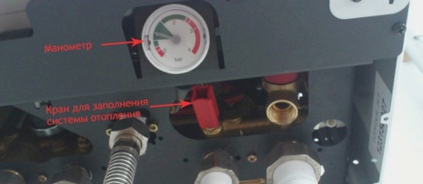 Устройство системы отопления с манометром