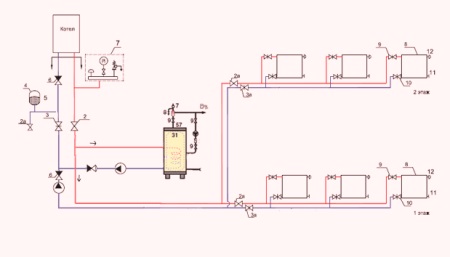 Схема обвязки бойлера косвенного нагрева с двумя насосами