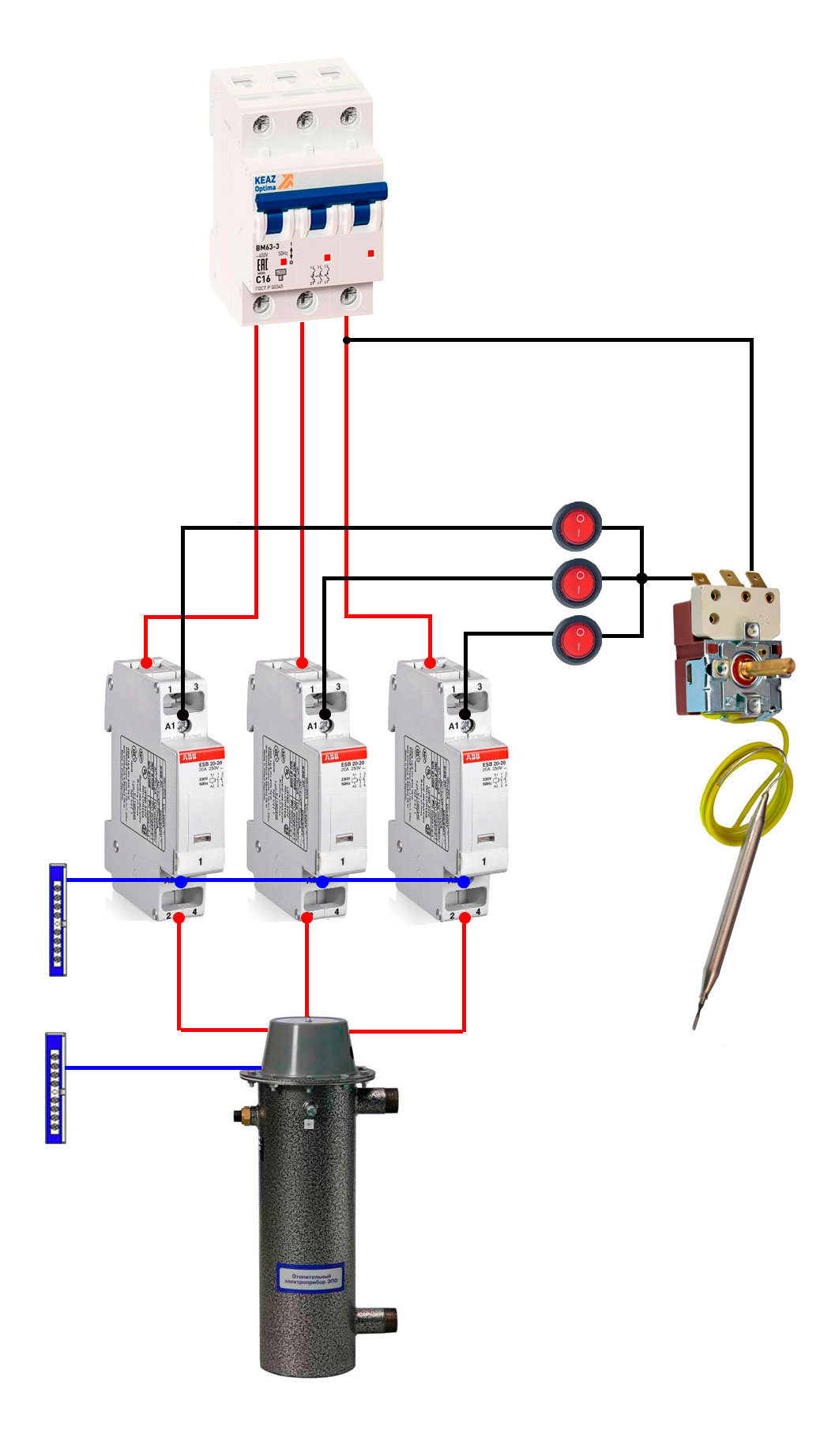 схема управления отоплением с предельным термостатом