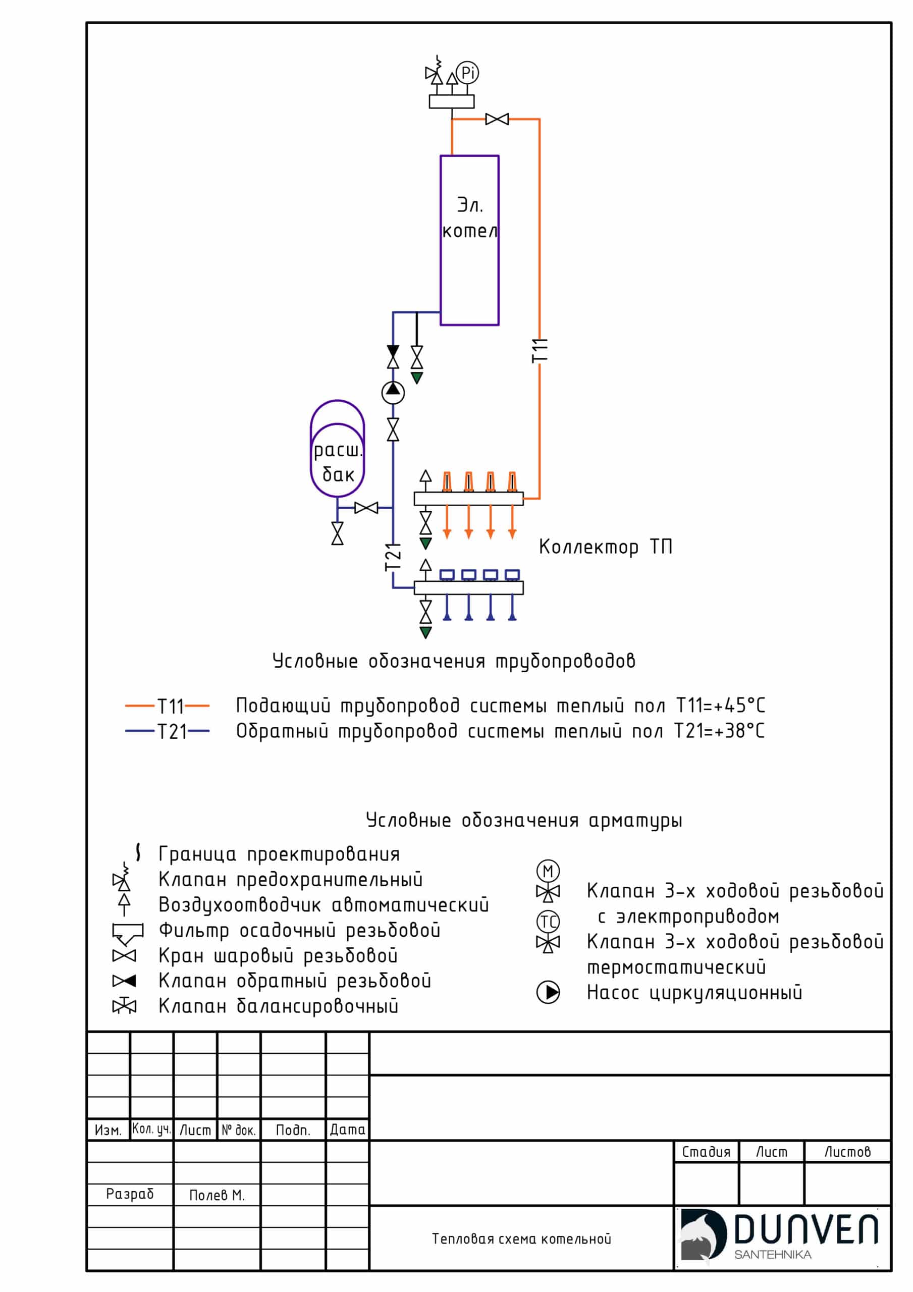 Схема подключения электрокотла к системе внутрипольного отопления. 