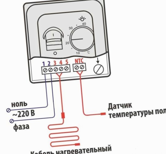 схема подключения пола к терморегулятору