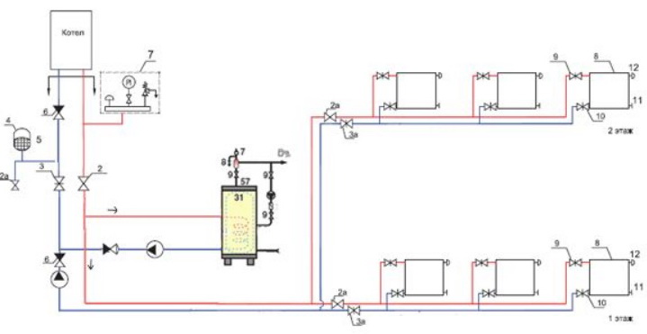 Схема тупиковая схема отопления с ГВС
