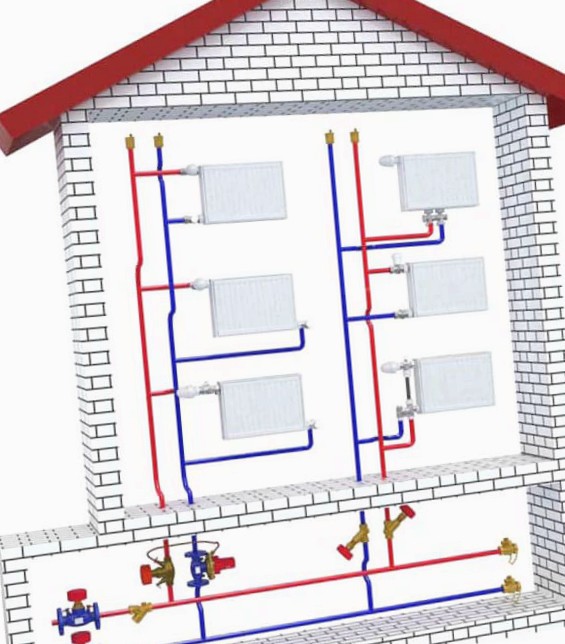 двухтрубная система отопления двухэтажного дома схема
