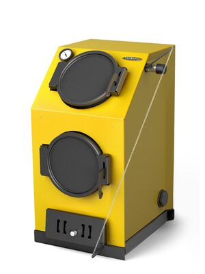 Твердотопливный котел T-M-F Прагматик Электро, двадцать пять кВт, АРТ, ТЭН девять кВт, желтый